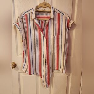 Old Navy Womens short sleeve striped button-up tie knot blouse.